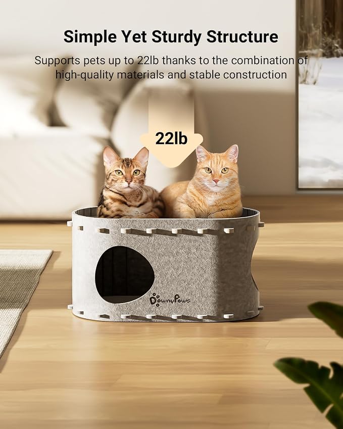 DownyPaws Cat House for Indoor Cats,Peekaboo Cat Bed Cave, Light Gray | Cat Hideaway Enclosed Bed,Cave Hideout Fort,Kitten Cube Castle Hut Tunnel for Cats,Hide Box Bed for Large Cat Up to 22 Lbs