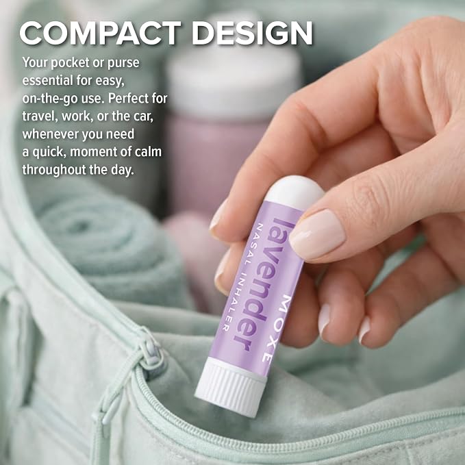 MOXĒ Lavender Essential Oil Nasal Inhaler, No-Mess Aromatherapy, Relaxation, Naturally Calming, Before Sleep Routine, Pure and Undiluted, Made in USA (3 Pack)