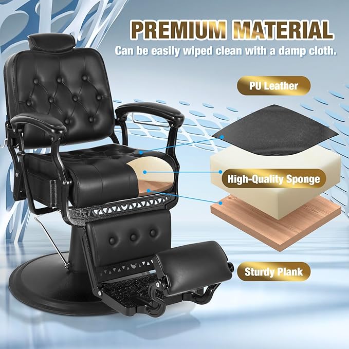 Barber Chair Heavy Duty Vintage Recline Hydraulic 360° Swivel Professional Salon Chair Beauty Spa Shampoo Equipment