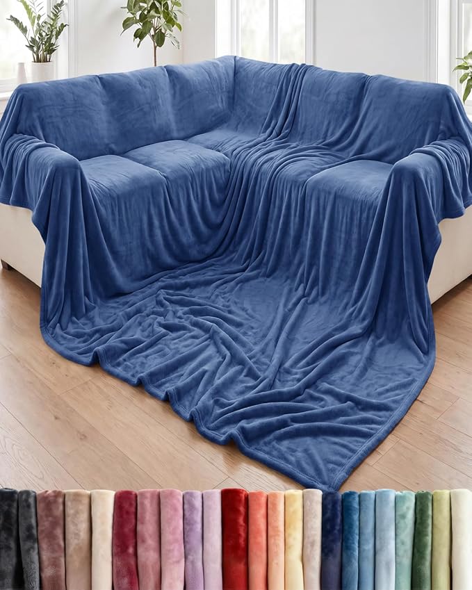 Ultra Soft Fleece Blanket Oversized King Size - Flannel Fleece Luxury Blanket - Lightweight for Couch Bed Chair - Thick, Warm and Breathable - All Season Cozy, Washed Blue