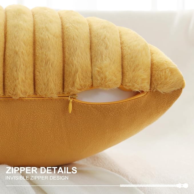 Pallene Faux Fur Decorative Throw Pillow Covers 22x22 Set of 2, Yellow | Luxury Plush Texture, Striped Design, Cozy Soft Touch, Modern Home Accent Decor for Couch, Sofa, Bed, Living Room
