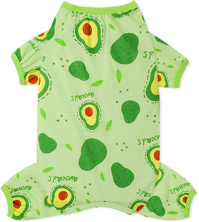 Dog Pajamas for Small Dogs Soft Strechy Summer Dog Pjs Puppy Clothes for Chihuahua Yorkie Boy Girl Cat Pet Outfits Cute Pattern XXS~L (Avocads, Large)