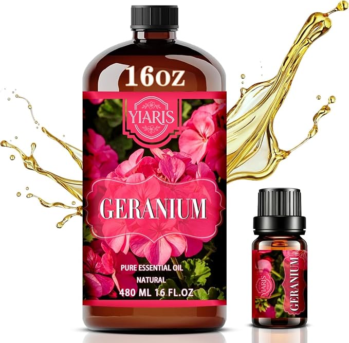 Geranium Essential Oil 16.33oz for Diffuser & Mood Lift | Floral geranium scent for diffuser, aromatherapy, mood enhancement, candle making, soap crafting, DIY, large volume