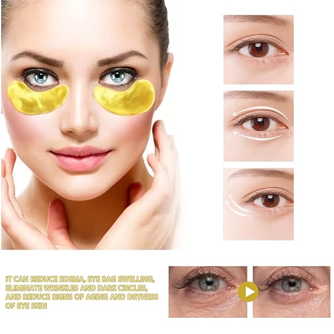 24K Gold Anti-Aging Eye Treatment Mask-Collagen Hyaluronic Acid Formula, Under Eye Patches for Dark Circles, Wrinkles, Puffiness