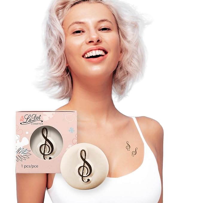 LaDot Temporary Tattoo Stamp– Easy-to-Use Reusable Ceramic Skin Stamp for Creating Custom Temporary Tattoos – Fun Body Art Tool for Parties, Events, and Festivals (Treble Clef, Small)
