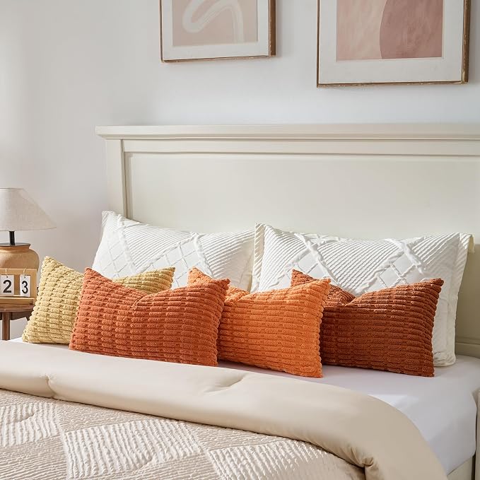 Fancy Homi 4 Packs Decorative Throw Pillow Covers for Living Room Couch Bed, Modern Farmhouse Boho Home Décor Accent Cushion Case, 24" x 16", Burnt Orange Series