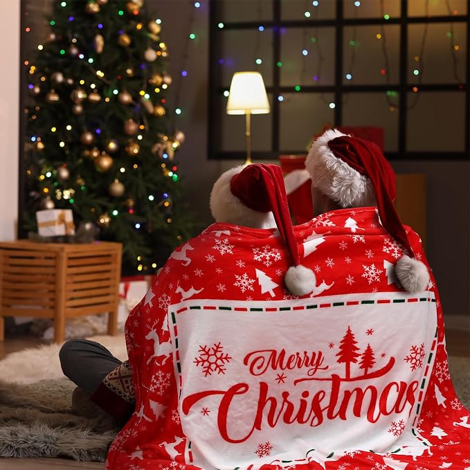 50'' x 60'' Christmas Throw Blanket Plush Home Decor | Merry Christmas Plush Warm Blanket for Winter Home Decoration Sofa Couch Bed