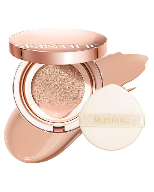 Full Coverage Cushion Foundation, Weightless, Skin Fit, Satin Glow Finish, Oil-Control Waterproof Foundation, Sweatproof Flawless BB Cream CC Korean Makeup,Tattoo Cover Up, Buildable(#22C Peach Beige)
