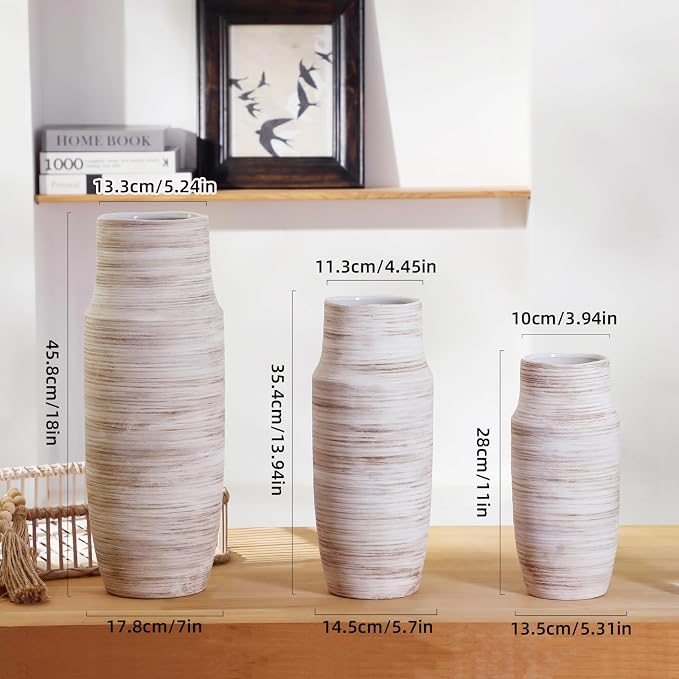 ALMA 17 inch Extra Tall White Ceramic Vases for Centerpieces Farmhouse Living Room Floor, Boho Pampas Grass Vase for Fireplace Mantel Decor, Modern Minimalist Rusic Floor Vase for Organic Home Decor