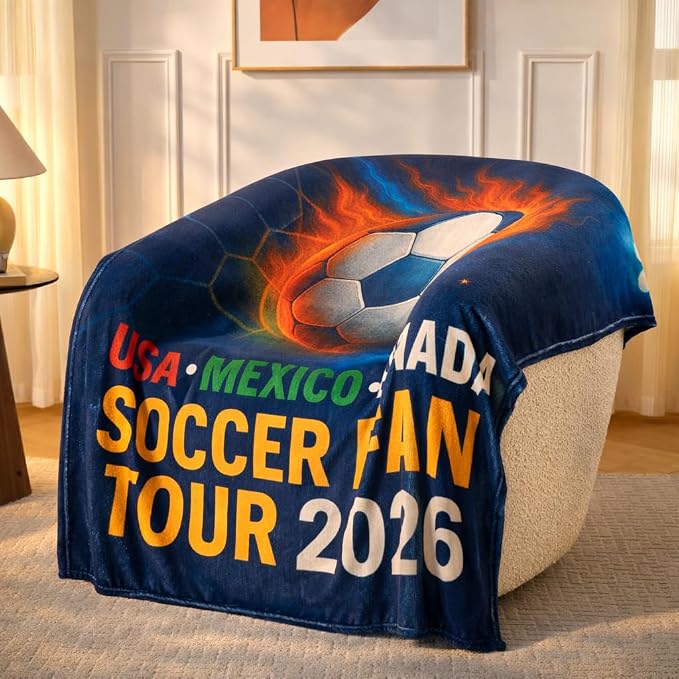 Soccer Fan Tour 2026 Throw Blanket, Soft Flannel Football Season Blanket for Couch Bed, Game Day Soccer Gift for Men Women Kids