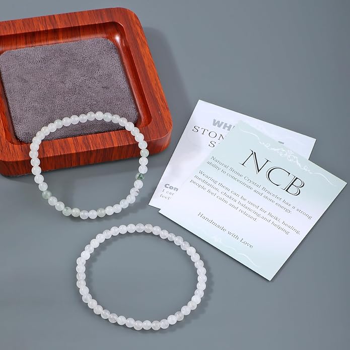 NCB 2.3-Piece 4mm Natural Crystal Gemstone Stretch Bracelets – Handmade Reiki Energy Healing Jewelry for Meditation,Yoga, Unisex