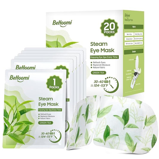 20 Packs Steam Eye Mask, Heated Eye Mask Warm Compress for Eyes, Disposable Self Heating Steam Mask for Home, Sleep, Spa, Travel Essentials & Relaxation Gifts for Women (Green Tea)