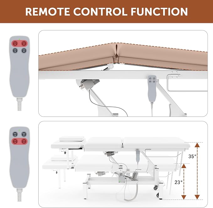 2 Motors Electric Spine Massage Table, Hydraulic Electric Lift Adjustable Waist and Height Lifting Functions for Treatment, Physical Therapy, Spinal Massage, Facial Spa, Waxing, Tattooing - White