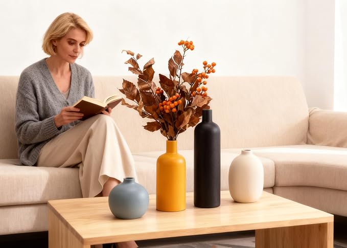Ceramic Vase Home Decor Small Flowers Vase Set of 4 Living Room Center Decoration Bedroom Dining Table Modern