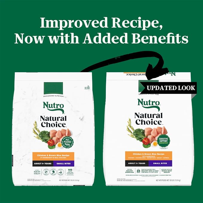 Nutro Natural Choice Small Bites Dry Dog Food, Chicken & Rice, 30 lb | Non-GMO, Real chicken #1 ingredient, no by-product meal/corn, wheat, soy, supports energy, bones, muscles & dental health