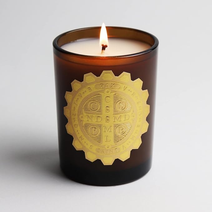 SAINT Benedict Scented Candle with Prayer and Prayer Coin | Saint of Peace and Protection from Evil - Soy Coconut Aromatherapy Candle with 80 Hour Burn Time, Special Edition