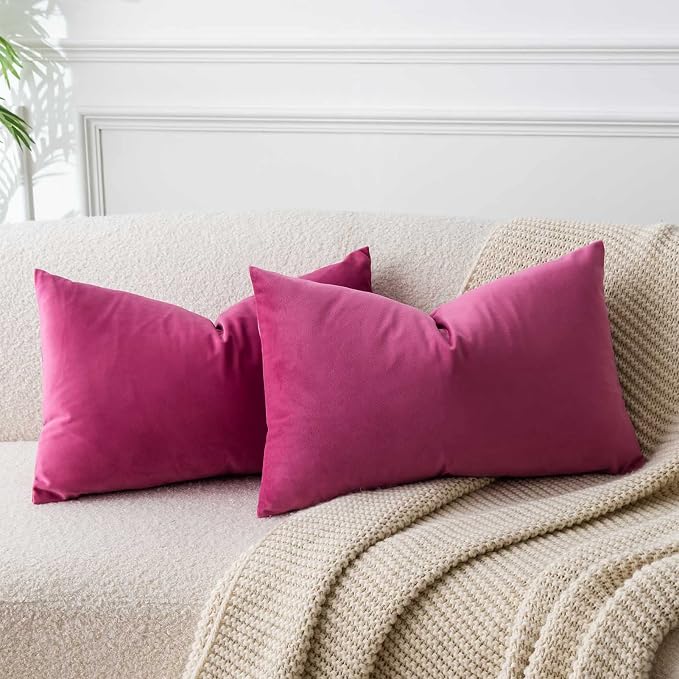 14x24 Pillow Covers Set of 2 Decorative Velvet Throw Pillow Covers,Rose Red | Luxury Soft Cushion Covers with Invisible Zipper for Couch Sofa Bed Living Room Bedroom Home Decor