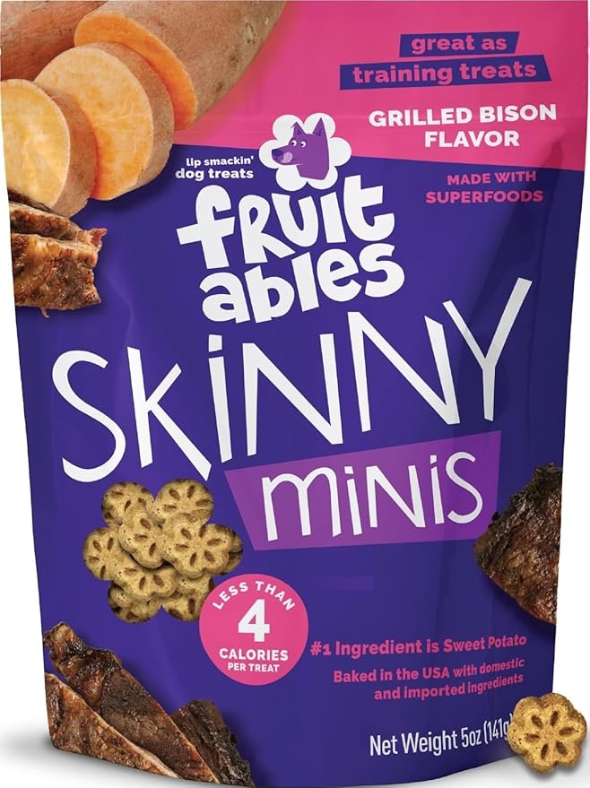 Fruitables Skinny Mini Dog Treats, Training Treats, Grilled Bison, 5oz | Healthy Dog Treats, Crunchy Dog Biscuits, Healthy Puppy Treats, Limited Ingredient, Training Rewards, Made in USA