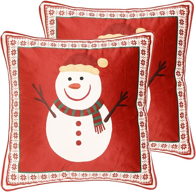 French Chrismas Velvet Throw Pillow Cover,Set of 2,18"x18"-Carol D | Vintage Square Pillow Cover,Concealed Zipper Design,Pinecones Pattern,Sofas,Bedroom,Living Room,Lounge Chairs,Decor