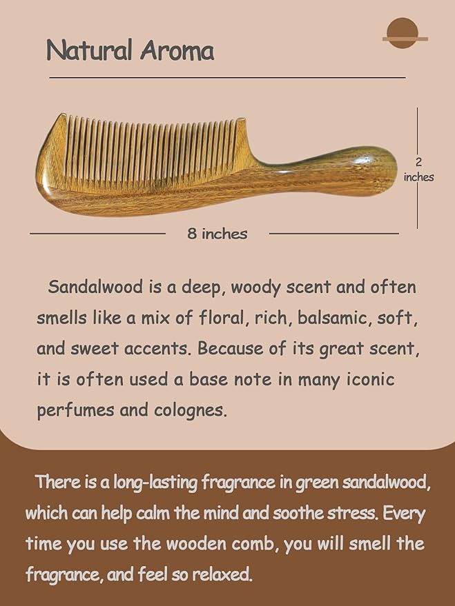 Yuutbiu Sharp Fine Tooth Green Sandalwood Comb with Handle - Wooden Thin Hair Detangler Brush for Smoothing & Precision Hair Styling (Anti-Static & Durable)