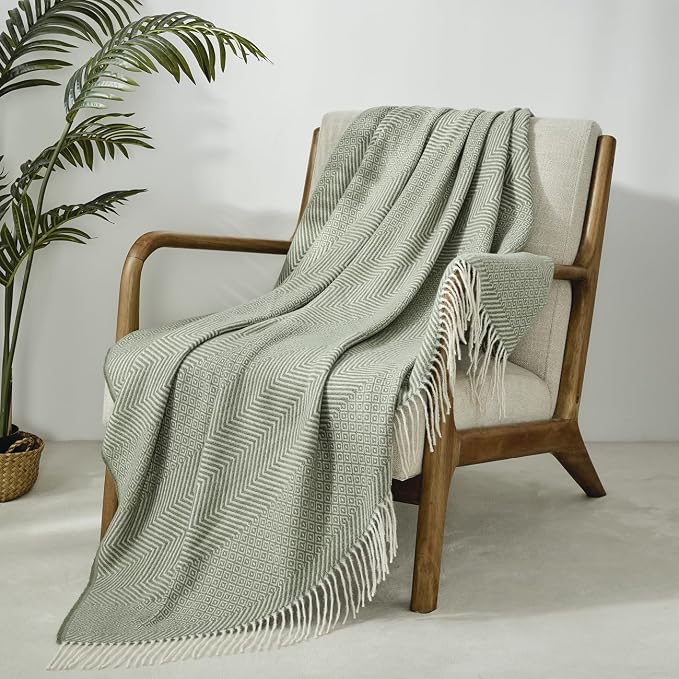CREVENT 50"X60" Farmhouse Breathable Soft and Warm Classic Throw Blanket for Sofa Couch Bed, Faux Cashmere Home Decoration Throw with Tassles (Green)