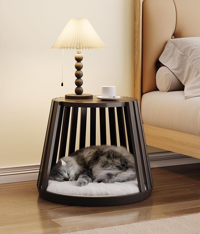 Cat Beds for Indoor Cats, Kitten Bedside Bed, Multifunctional Cat House, Can be Used as a Bedside Table, End Table or Side Table, Modern Wooden Cats Cave Bed for Medium to Large Pets