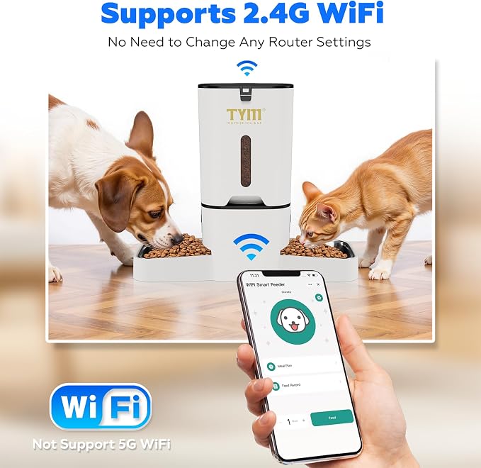 Dual Automatic Cat Feeder 7L WiFi Dry Food Dispenser for 2 Cats Muti Pets | Anti Food Stealing | Multi-pet Household | Large Capacity | Stainless Steel Bowl | Programmable | Dual Power Supply