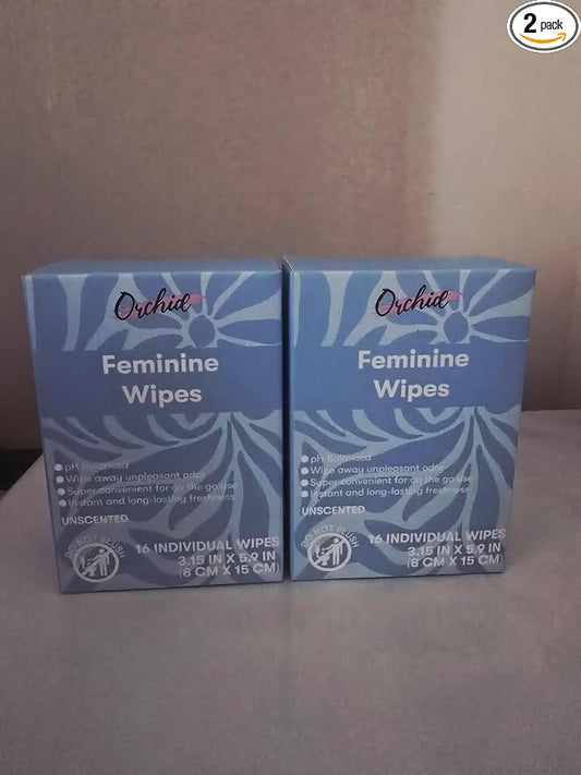 Orchid Feminine Wipes, Unscented, 16 Individual Wipes, Pack of 2