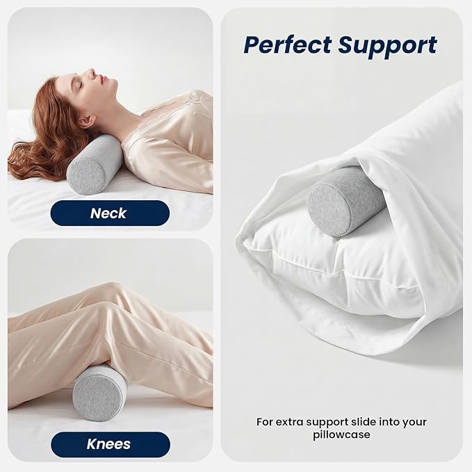 Neck Roll Cervical Pillow for Neck Pain Relief - Memory Foam Neck Pillow for Bed | Round Neck Pillows for Sleeping (Grey, X-Small - 3.5" H)