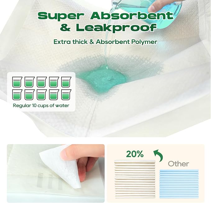 Puppy Pads Pee Pads for Dogs 30"x36" 50 Count with Tabs | Bamboo Training Pads Deodorizing Leakproof Quick Drying Dog Pee Pads Super Absorbent Full Edge-Wrapping Pee Pads
