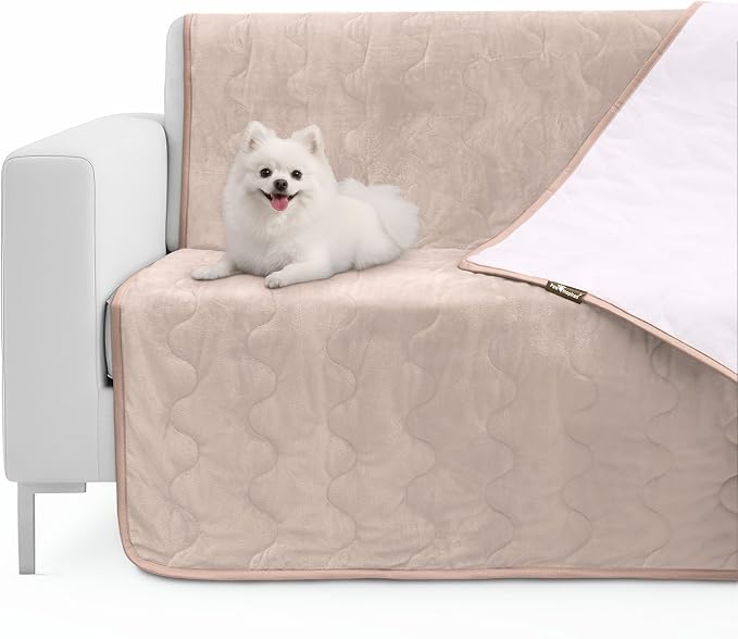 Paw Inspired Non-Slip Couch & Furniture Protector (Anti-Slip, Beige) | Waterproof, Washable Bed & Couch Cover for Dogs, Cats, and Pets, 80x90 Inch Size