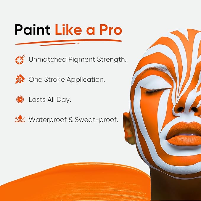 Blue Squid PRO Orange Face Paint Stick - Waterproof Body Paint for Adults & Kids Eye Black Baseball, Softball - Vegan Hypoallergenic Twist-Up Non-Toxic Makeup Stick for Cosplay, Sports & SFX