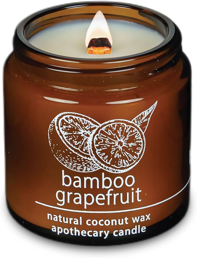 Hemlock Park Bamboo Grapefruit Apothecary Hand-Poured Scented Candle | Crackling Wood Wick, Botanical Fragrance & Coconut Wax | Up to 40 Hour Burn Time | 4 oz