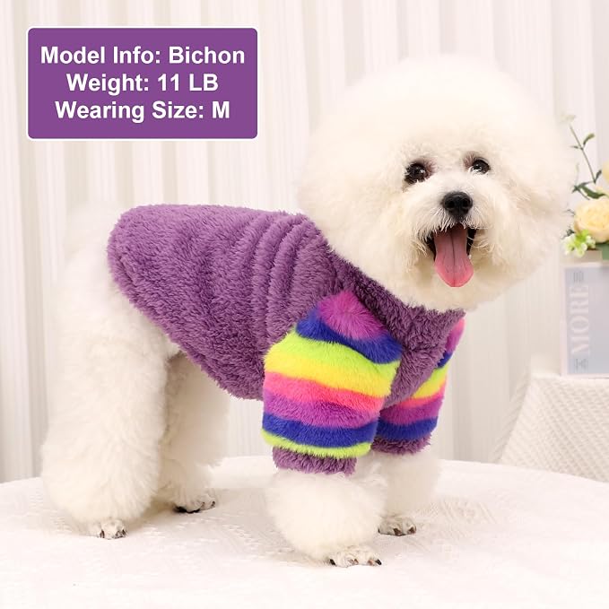 YIKEYO Dog Sweaters for Small Dogs, Chihuahua Fleece Clothes, Small Clothes Winter Warm Puppy Sweaters Boys Girls, Rainbow Sleeve Sweater,Tiny Dog Outfits for Teacup Yorkie(Purple, XX-Small)