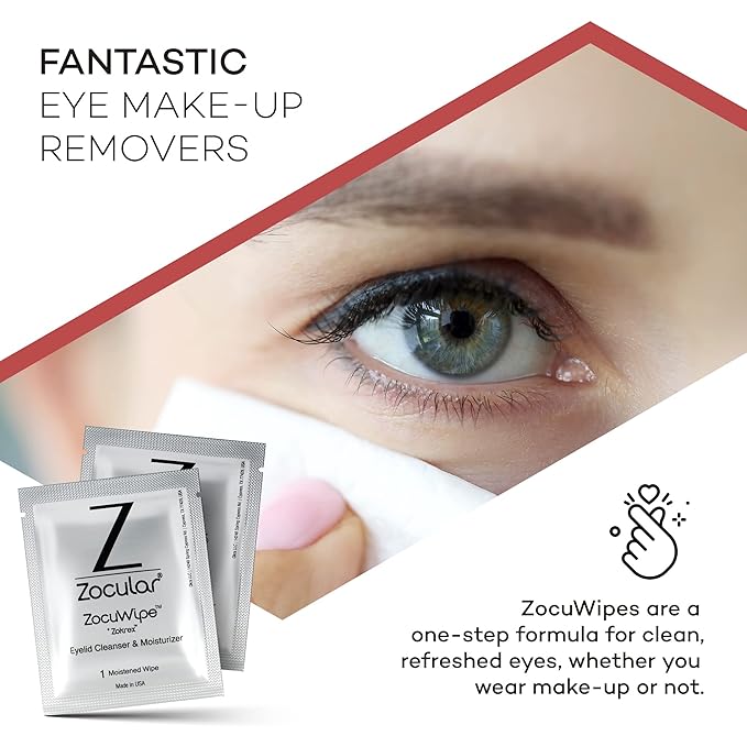 Zocuwipe Eyelid Wipes with Natural Okra Complex - Eyelid Cleanser and Moisturizer Pads for Irritated, Red Eyes from Dry Eye, Blepharitis 30ct