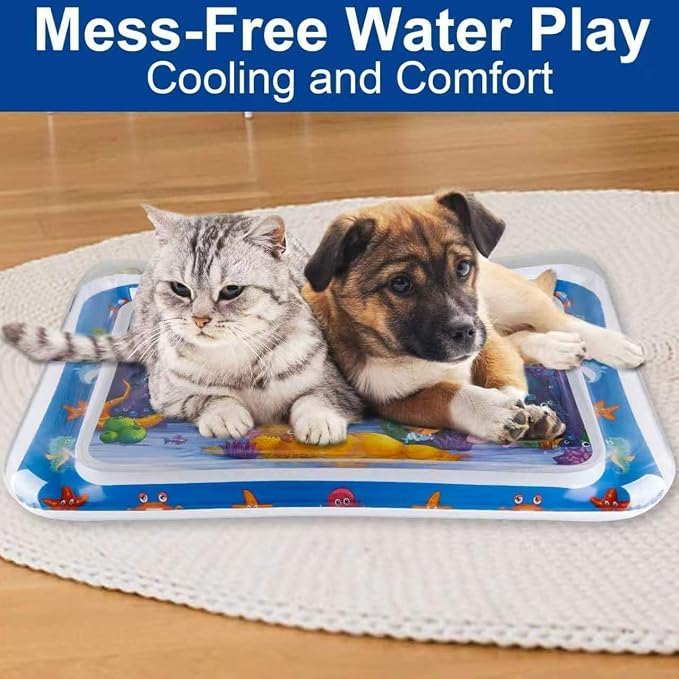 2026 Upgraded Thickened Cat Water Sensory Play Mat, Anti-Scratch Leak Proof Cooling Pad with Floating Fish Toy, Interactive Hunting Exercise Mat for Indoor Cats