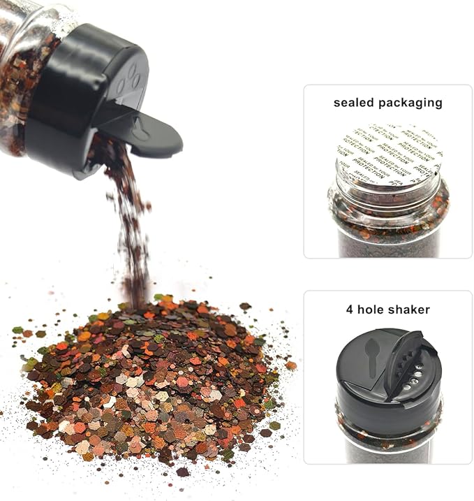 Coffee - Brown Holographic Craft Glitter - 2oz Glitter Shaker Bright Colorful Mix Chunky Body Glitter Bulk - 24 Colors in Shaker, Cosmetic Grade Glitter - EBLB406