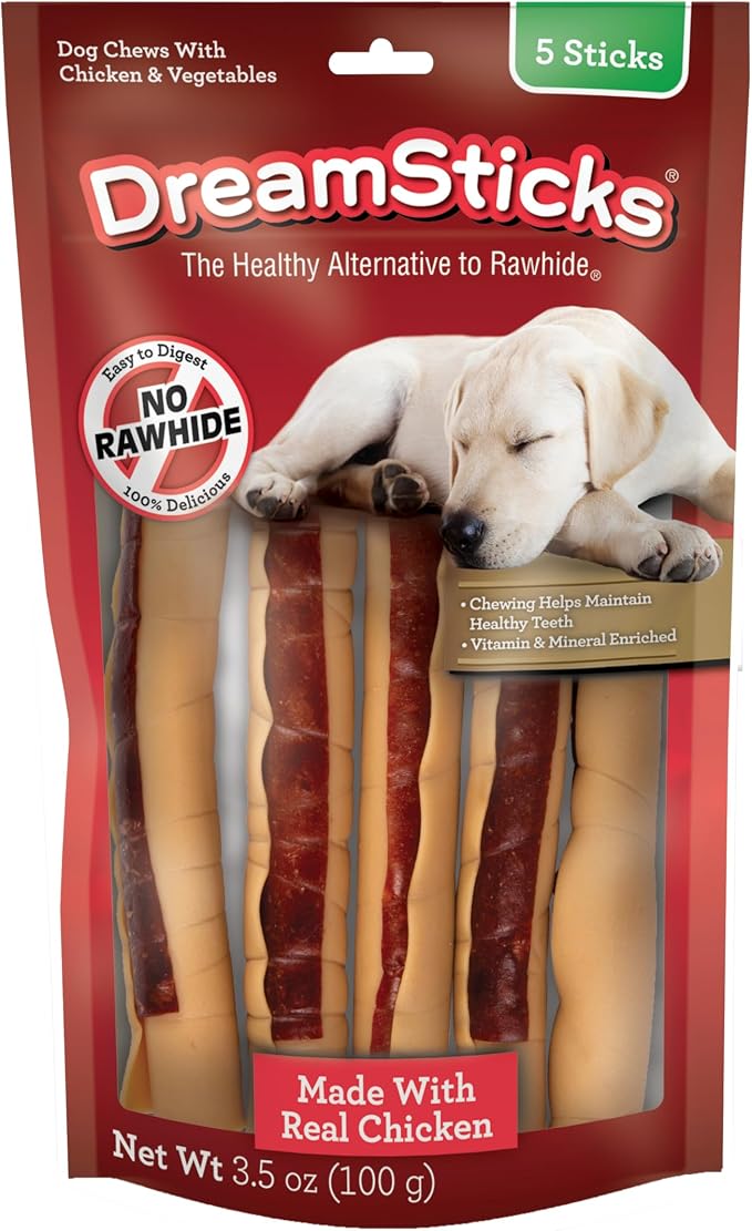 DreamBone DreamSticks Rawhide-Free Dog Treats With Real Protein, 5 Count | Daily Chew, Digests Safely and Completely, Made With Real Chicken and Veggies, For Adult Dogs