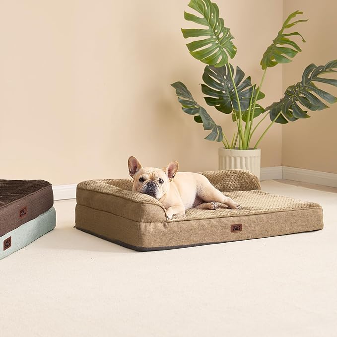 EHEYCIGA Large Dog Bed Memory Foam for Crate, Orthopedic Dog Bed Large Size Dogs with Washable Removable Cover, Waterproof Pet Sofa Couch with Nonskid Bottom, 35x22x6, Camel | Small Dog Sofa with Washable Removable Cover, Waterproof Pet Couch for Crate...