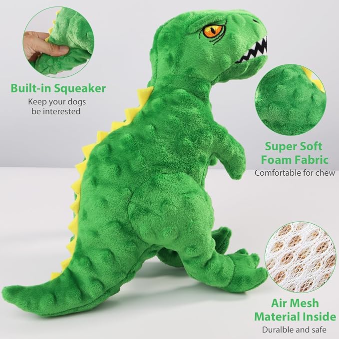 Plush Squeaky Dog Toy, Stuffed Dinosaur Interactive Chew Toy for Puppies Small Medium Dogs, Keep Them Busy & Anxiety Relief Cuddle Toy