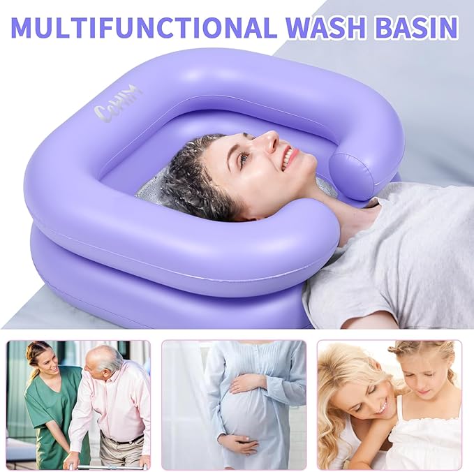 Inflatable Shampoo Basin - Portable Shampoo Bowl, Hair Washing Basin for Bedridden, Disabled,Injured, Hair Wash Tub for Dreadlocks and at Home Sink Washing (Light purple)