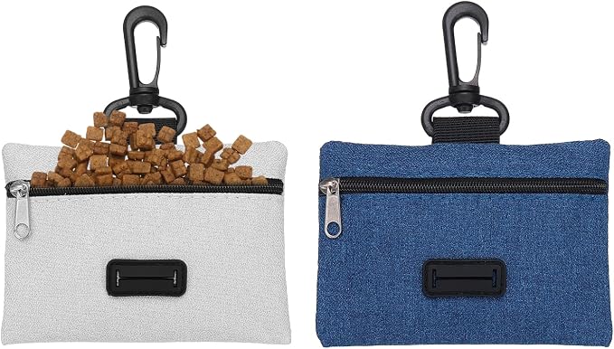 Dog Poop Bag Holder, Pet Waste Bag Dispenser Dog Treat Pouch with Clip Oxford Cloth Portable Reusable Easy Cleanup(2Pcs, Navy Blue/Gray), Intended for Outdoor/Travel/Walking