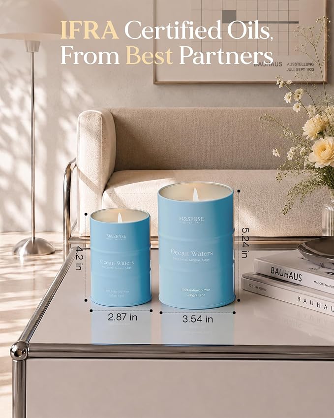 M&SENSE Ocean Waters Scented Candles Large Beach Candle, Summer Soy Candles 21.2oz 120 Hour Slow Burning,Aromatherapy Candle for Stress Relief Meditation Relaxing