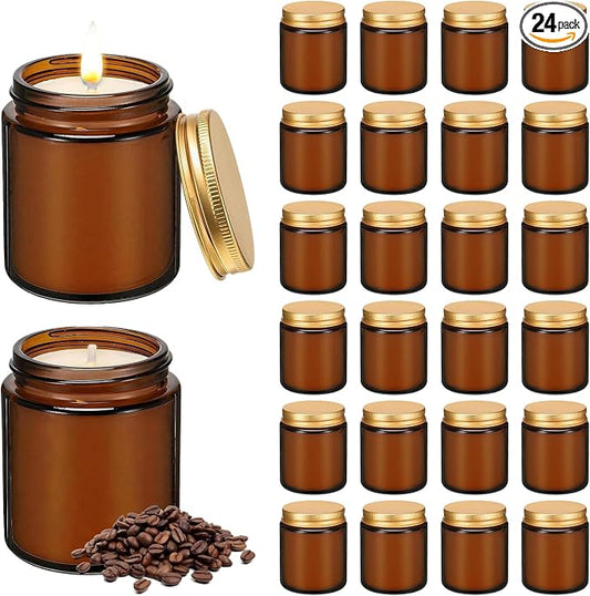 24 Pack 6 oz Coffee Scented Soy Candles, Bulk Glass Jar Aromatherapy Candles, Long Lasting Soy Wax Candles for Home, Wedding, Party & Stress Relief