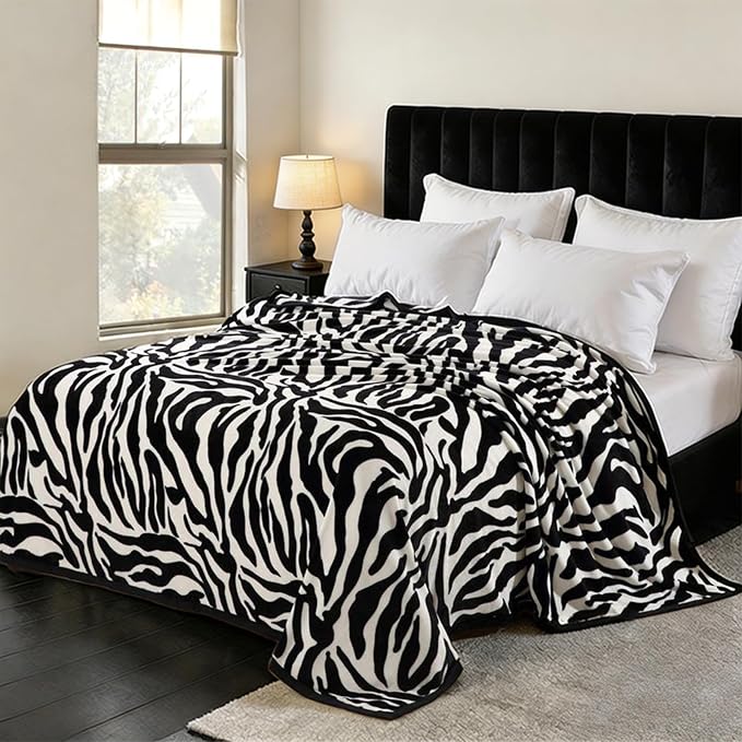 PU MEI King Size Fuzzy Flannel Throw Blanket for Sofa, Couch, Bed, Black and White Zebra Print Blanket Animal - Lightweight Double Sided Cozy Super Soft Blankets, 108" x 90" inches