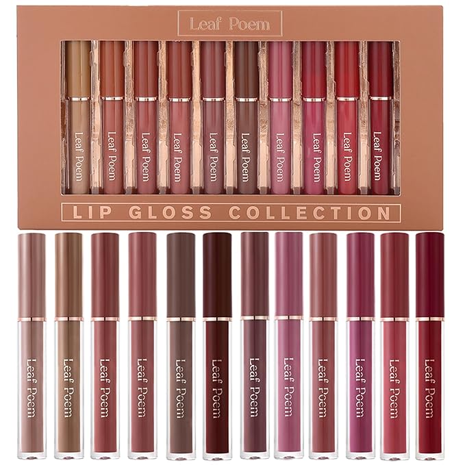 Lip Gloss Set with Glossy and Soft Brush Non-Sticky Moisturizing Lipgloss for Women Lip Makeup Collection (12 Pcs)