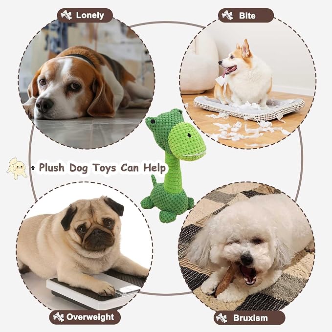 Squeaky Plush Dog Toys, Cute Animal Pet Toy for Small Dogs, Dinosaur