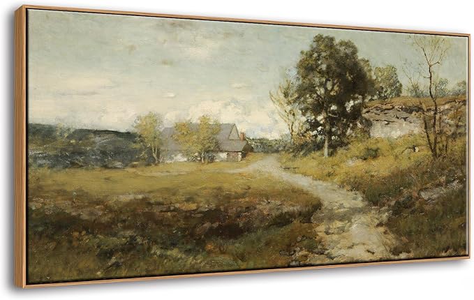 DJSYLIFE Large Framed Wall Art, Vintage Country Road Landscape, 20x40 Inch | Canvas Print, Rustic Farmhouse Scene, Solid Wood Frame, High Quality, Ready to Hang, Living Room & Bedroom Wall Decor