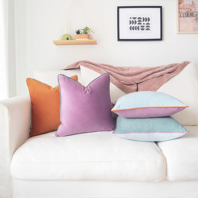 MONDAY MOOSE Decorative Throw Pillow Covers Cushion Cases, Set of 4 Soft Velvet Modern Double-Sided Designs, Mix and Match for Home Decor, Pillow Inserts Not Included (18x18 inch, Purple/Teal)