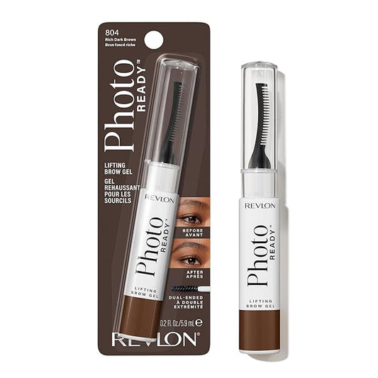 Revlon PhotoReady Lifting Brow Gel, Tinted Eyebrow Lamination with Spoolie Brush, Conditions, Shapes & Defines, 804 Rich Dark Brown, 0.23 fl oz